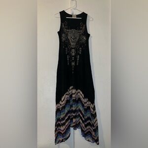 Vocal Black Maxi Dress with Multicolor Pattern